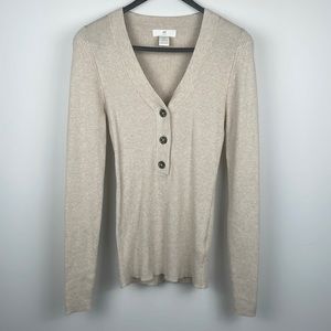 H&M Beige Rib-Knit V-Neck Top
